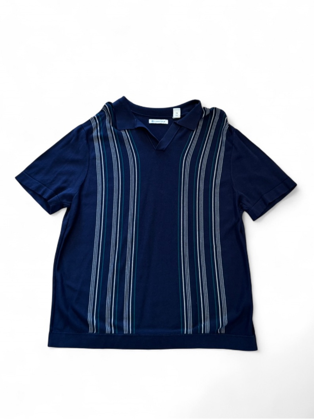 Cubavera - Navy Blue Short Sleeve Polo with Vertical Stripes
